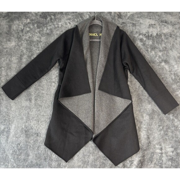 Michael Kors Wool Blend Waterfall Jacket Coat Black Gray XS Open Front Pockets - Picture 4 of 13